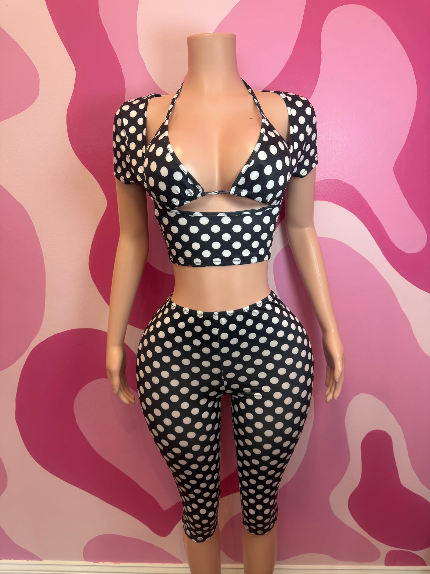 Black polka capri set
