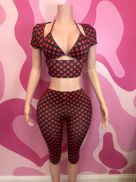 Red Polka Capri