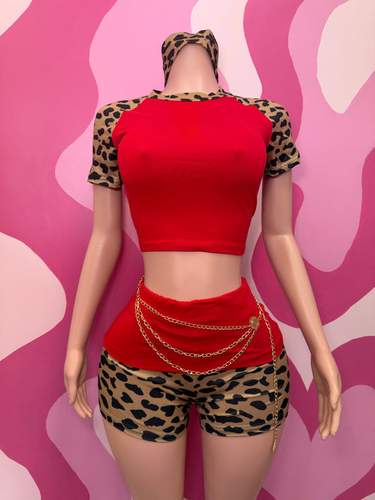 Red Cheetah Short Set
